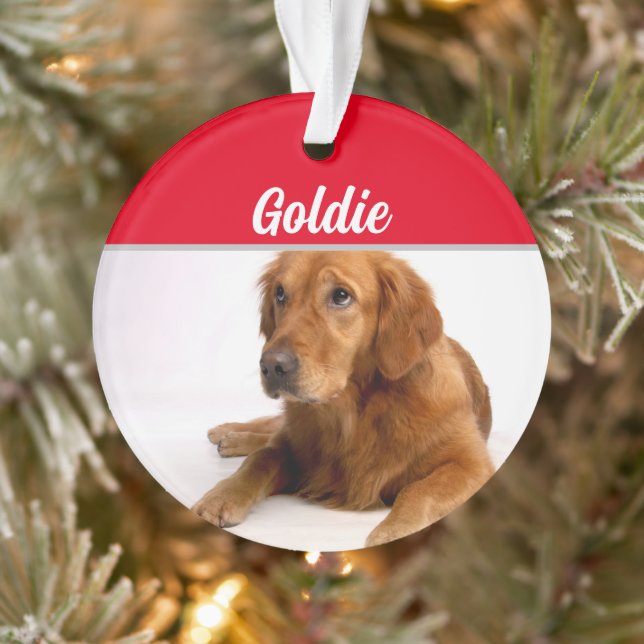 Golden Retriever with Name and Photo Christmas Ornament (Tree)