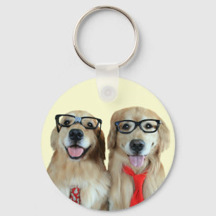 Golden Retriever With Nerd Glasses Key Ring