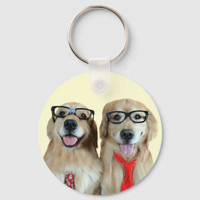 Golden Retriever With Nerd Glasses Key Ring (Front)