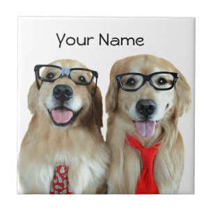 Golden Retriever With Nerd Glasses Tile