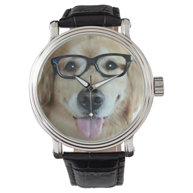 Golden Retriever With Nerd Glasses Watch (Front)