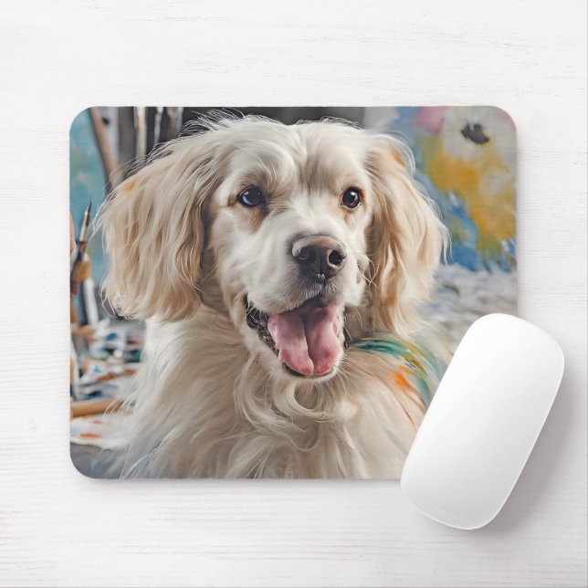 Golden Retriever With Paint Stains Mouse Mat (With Mouse)