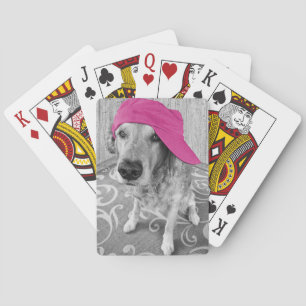 Golden Retriever with pink baseball cap Playing Cards