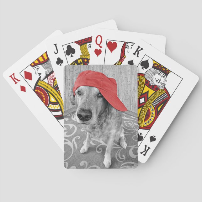 Golden Retriever with red cap Playing Cards (Back)