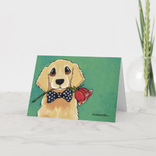 Golden Retriever with Rose   Thank You Card