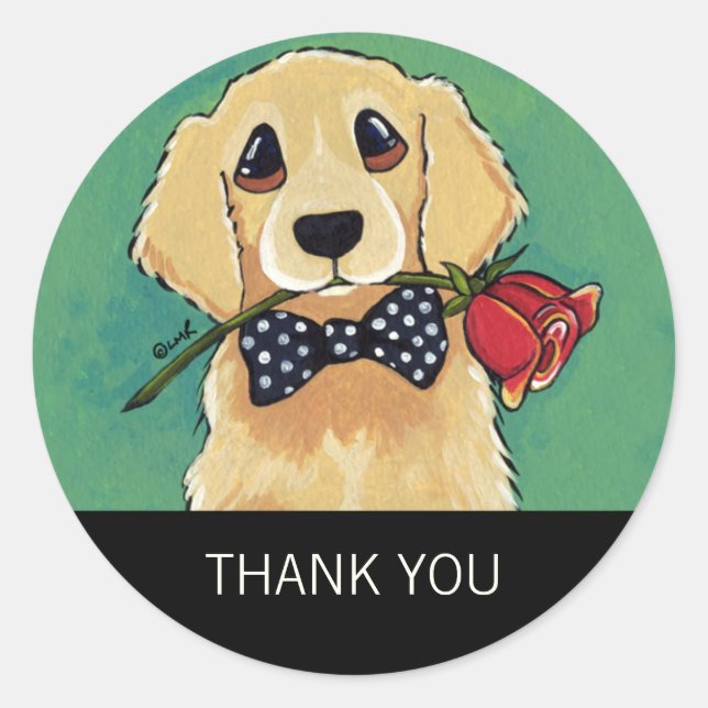 Golden Retriever with Rose Thank You Stickers (Front)