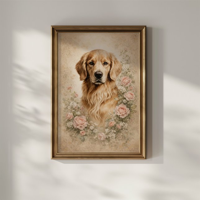 Golden Retriever with Roses Poster (Creator Uploaded)