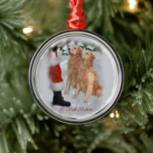 Golden Retriever With Santa Christmas Metal Tree Decoration