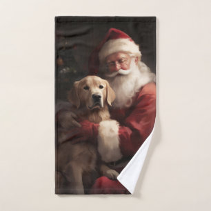 Golden Retriever With Santa Clause Christmas Bath Towel Set