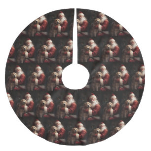 Golden Retriever With Santa Clause Christmas Brushed Polyester Tree Skirt