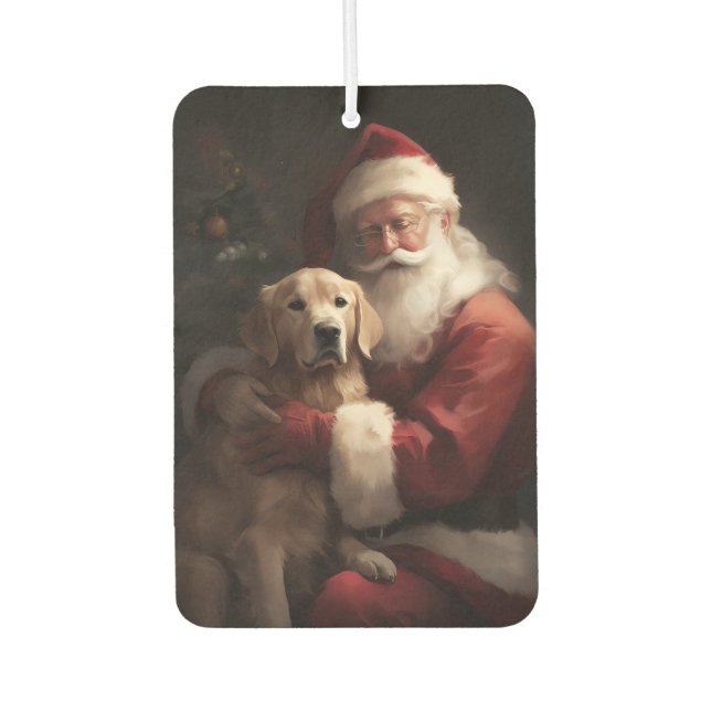 Golden Retriever With Santa Clause Christmas Car Air Freshener (Front)