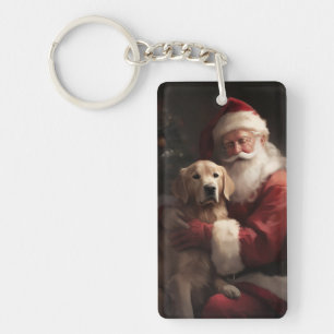 Golden Retriever With Santa Clause Christmas Key Ring