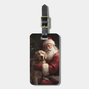 Golden Retriever With Santa Clause Christmas Luggage Tag