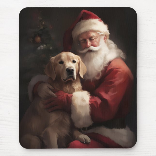 Golden Retriever With Santa Clause Christmas Mouse Mat (Front)