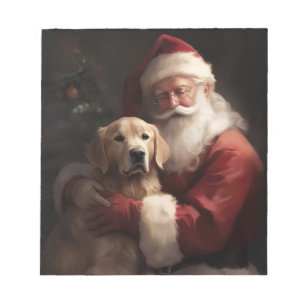 Golden Retriever With Santa Clause Christmas Notepad