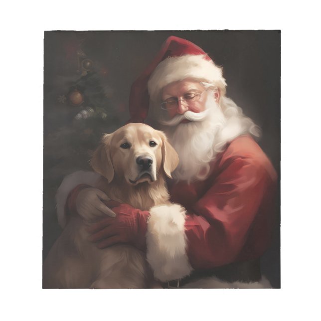 Golden Retriever With Santa Clause Christmas Notepad (Front)