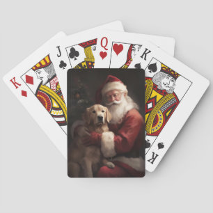 Golden Retriever With Santa Clause Christmas Playing Cards
