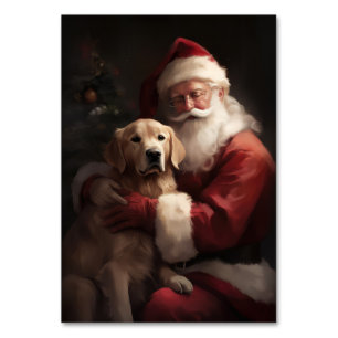 Golden Retriever With Santa Clause Christmas Table Number