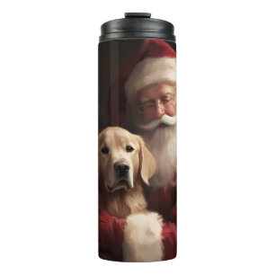 Golden Retriever With Santa Clause Christmas Thermal Tumbler