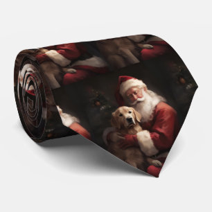 Golden Retriever With Santa Clause Christmas Tie