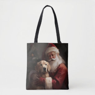Golden Retriever With Santa Clause Christmas Tote Bag