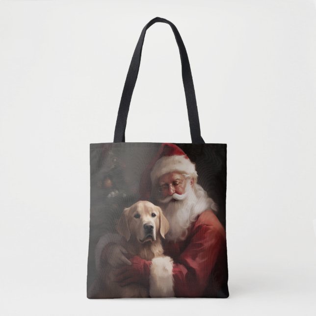 Golden Retriever With Santa Clause Christmas Tote Bag (Front)