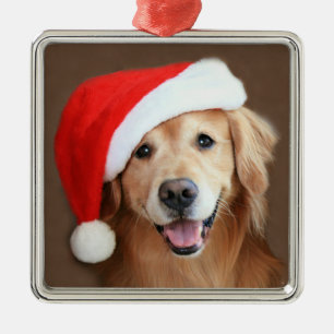Golden Retriever With Santa Hat Metal Tree Decoration