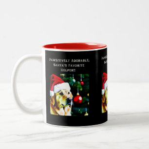 Golden retriever with Santa hat on coffee mug