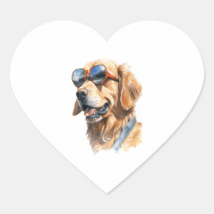 Golden Retriever with Sunglasses 2 Heart Sticker