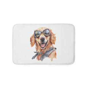 Golden Retriever with Sunglasses  Bath Mat