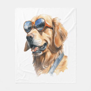 Golden Retriever with Sunglasses  Fleece Blanket