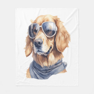 Golden Retriever with Sunglasses Fleece Blanket