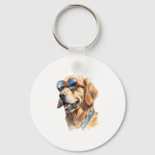 Golden Retriever with Sunglasses Key Ring