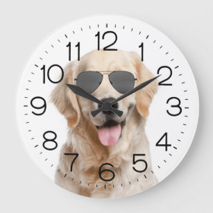 Golden Retriever with Sunglasses Large Clock