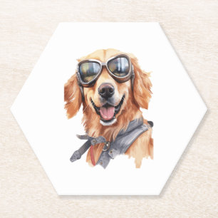 Golden Retriever with Sunglasses  Paper Coaster