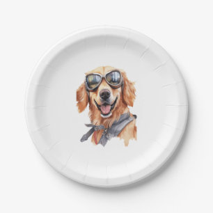 Golden Retriever with Sunglasses Paper Plate