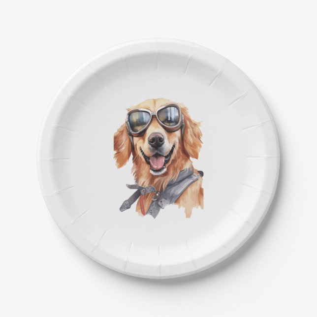 Golden Retriever with Sunglasses  Paper Plate (Front)