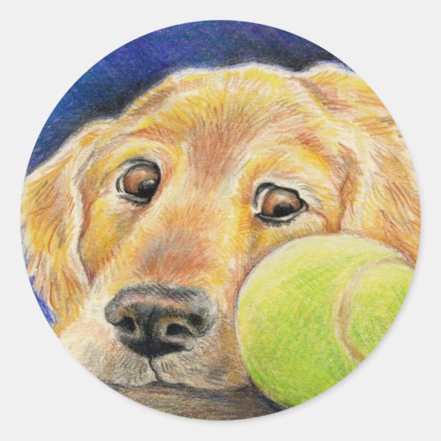 Golden Retriever with Tennis Ball Classic Round Sticker (Front)
