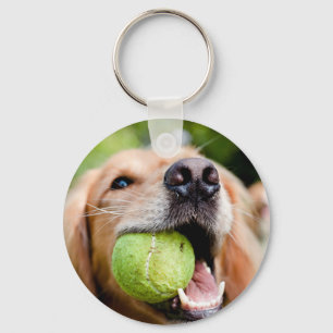 Golden Retriever With Tennis Ball Key Ring