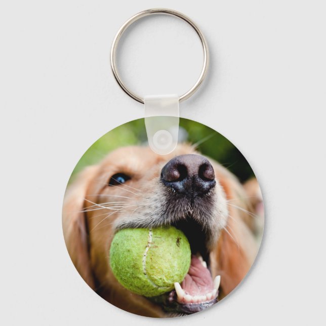 Golden Retriever With Tennis Ball Key Ring (Front)