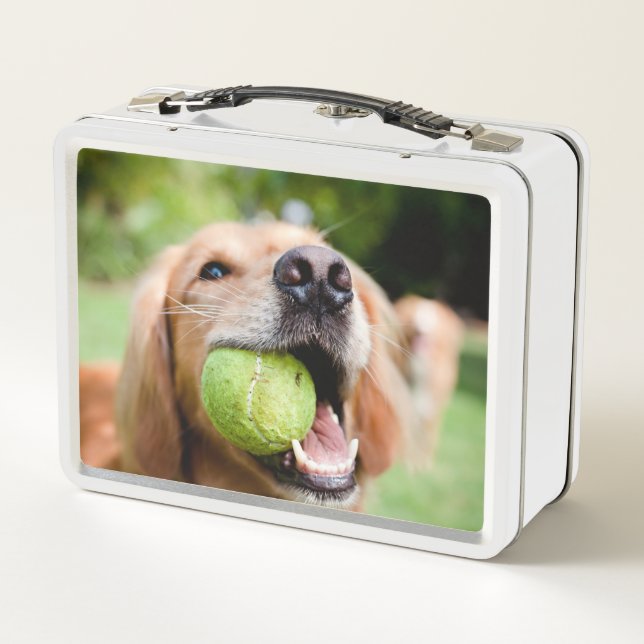 Golden Retriever With Tennis Ball Metal Lunch Box (Back)