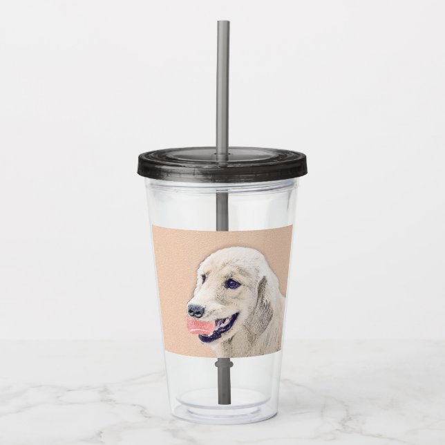 Golden Retriever with Tennis Ball Painting Dog Art Acrylic Tumbler (Front)