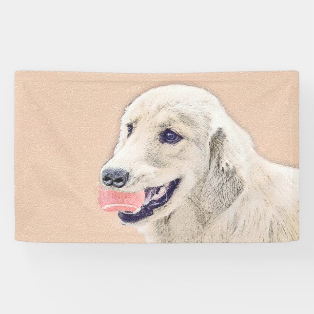Golden Retriever with Tennis Ball Painting Dog Art Banner (Horizontal)