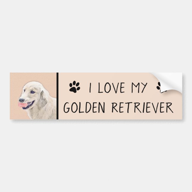 Golden Retriever with Tennis Ball Painting Dog Art Bumper Sticker (Front)