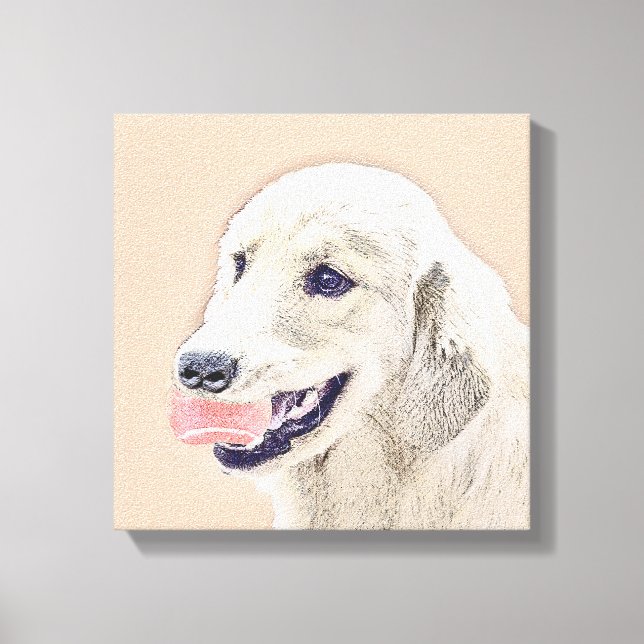 Golden Retriever with Tennis Ball Painting Dog Art Canvas Print (Front)