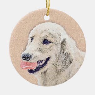 Golden Retriever with Tennis Ball Painting Dog Art Ceramic Tree Decoration