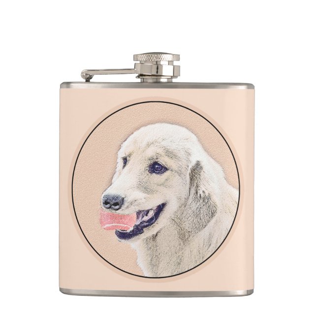 Golden Retriever with Tennis Ball Painting Dog Art Hip Flask (Front)