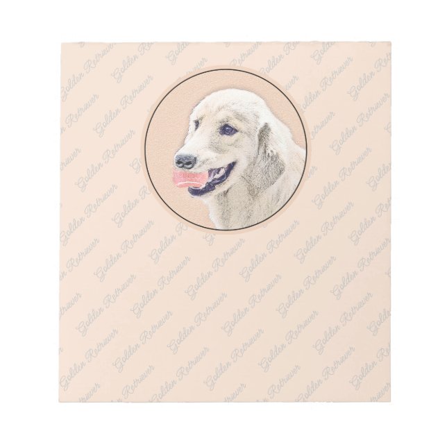 Golden Retriever with Tennis Ball Painting Dog Art Notepad (Front)