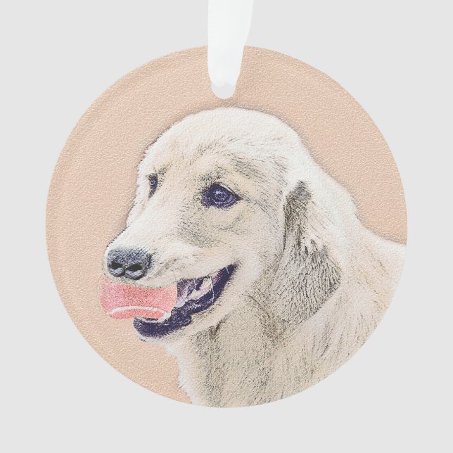 Golden Retriever with Tennis Ball Painting Dog Art Ornament (Front)
