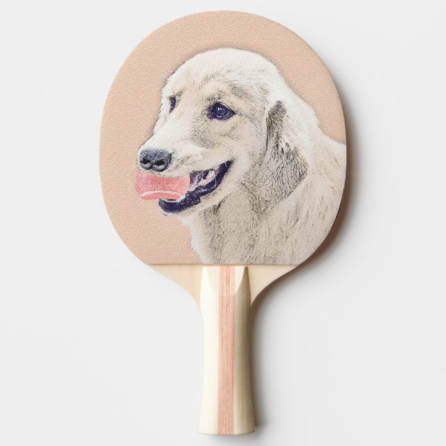 Golden Retriever with Tennis Ball Painting Dog Art Ping Pong Paddle (Front)